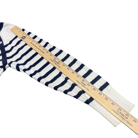 Nautica Womens White & Navy Horizontal Striped Nautrical Sweater 3 Buttons Large - Picture 8 of 10